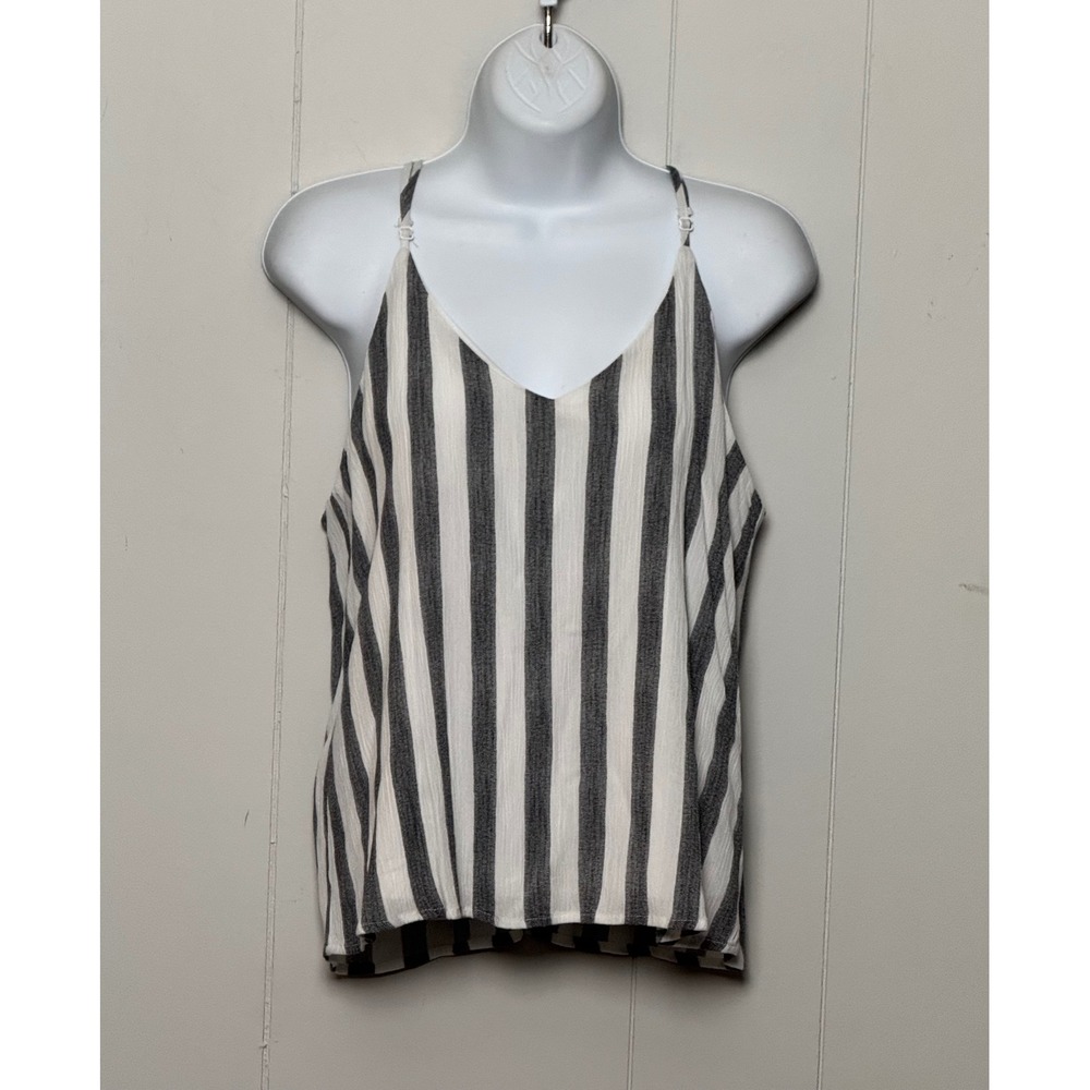 Staccato Womens Black White Striped Cami Tank Top V-Neck Zipper Back Size Medium